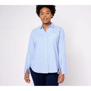 Studio Park Women's Top Sz S x Amy Stran Button Front Shirt Blue A620504